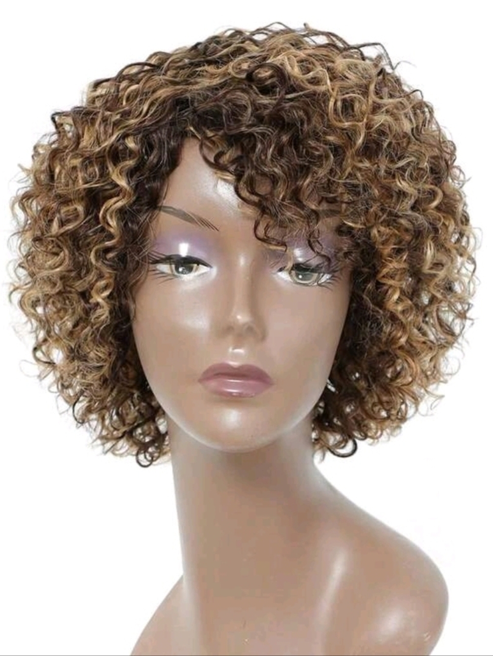10 Inch Short Curly Synthetic Hair Wigs Women  (Highlights Brown P4/27/30)